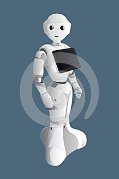 Realistic robot consultant with digital tablet photo